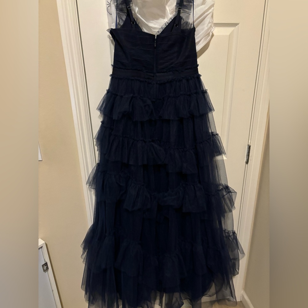 BCBGMAXAZRIA Evening Ruffled Gown, navy tiered tulle - Picture 9 of 13